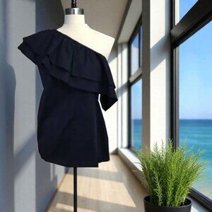 Halogen One-Shoulder Asymmetrical Ruffle Neckline Blouse